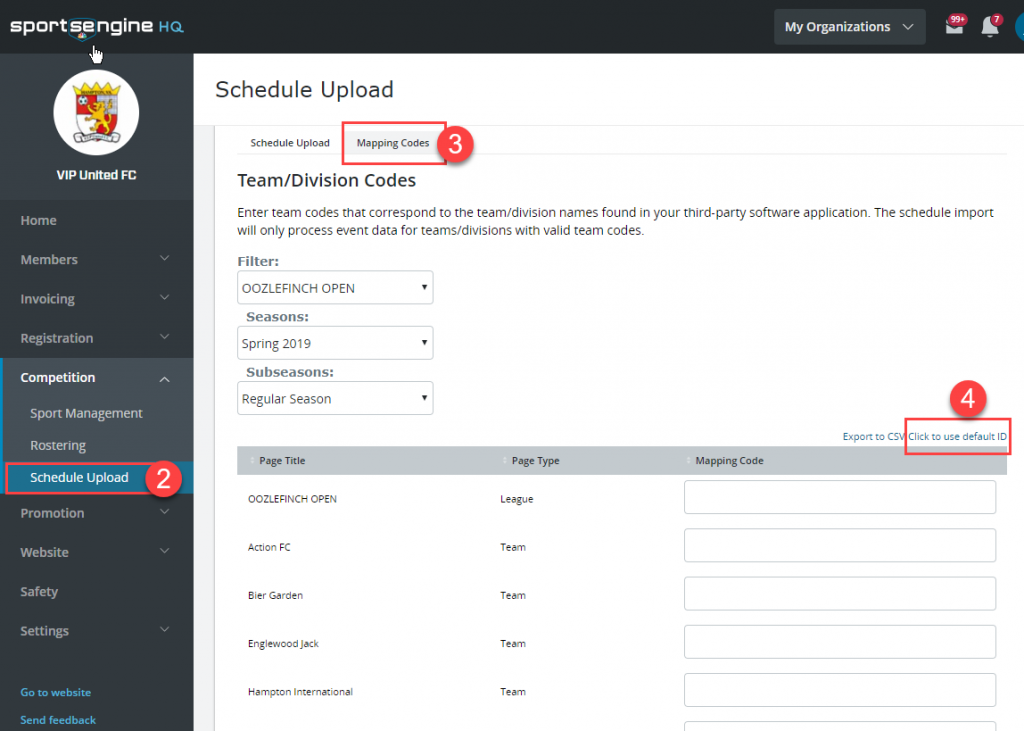 Downloading SportsEngine Mapping Codes Cactusware