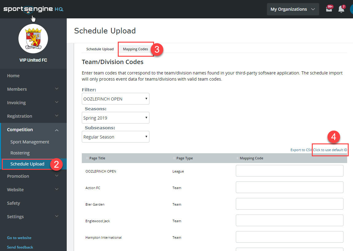 Downloading SportsEngine Mapping Codes Cactusware